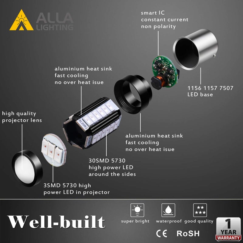 Alla Lighting 2800lm BA15S Bayonet 7506 1156 LED Bulbs, Red Brake/Tail Lights/Turn Signal Lights 1619 7506LL 1156LL 1141 1093 1073 Xtreme Super Bright 5730 33-SMD Taillights Lamps Upgrade - Image 5